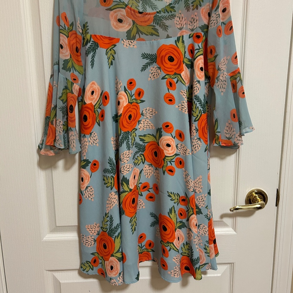 LIKE NEW! Women's Paper Crown Anthropologie Blue Floral Swing Dress - XSP - Picture 13 of 15